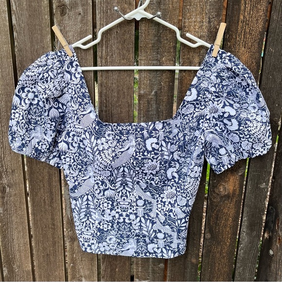 J Crew Puff Sleeve Cotton Poplin Square Neck Mermaid Floral Top NWOT Sz 2 - Picture 8 of 13